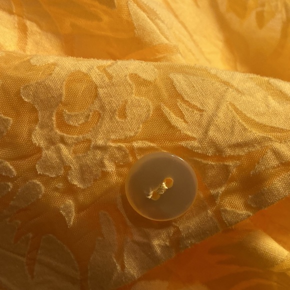 Maggie Sweet size 1X bright yellow short sleeve button down blouse with flower - Picture 9 of 11